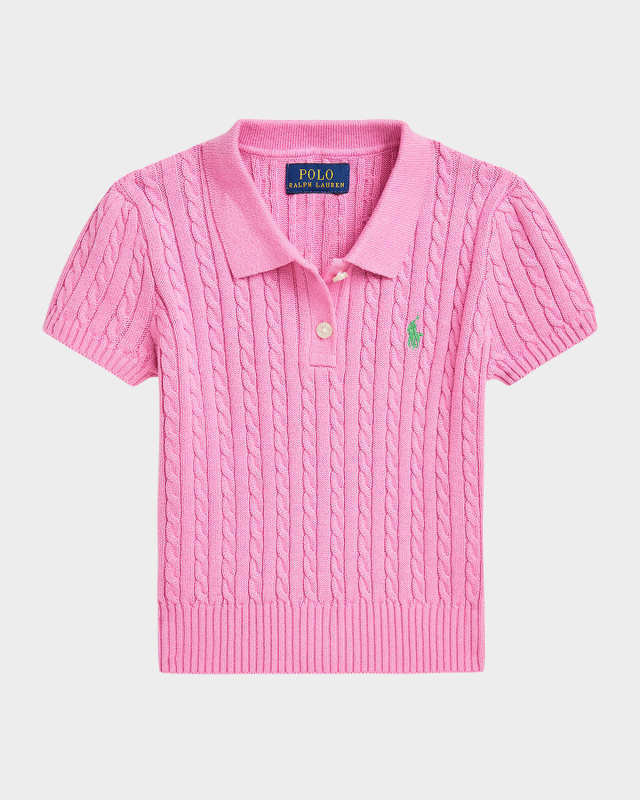 Girl's Mini Cable Knit Polo Shirt, Size 2-6X